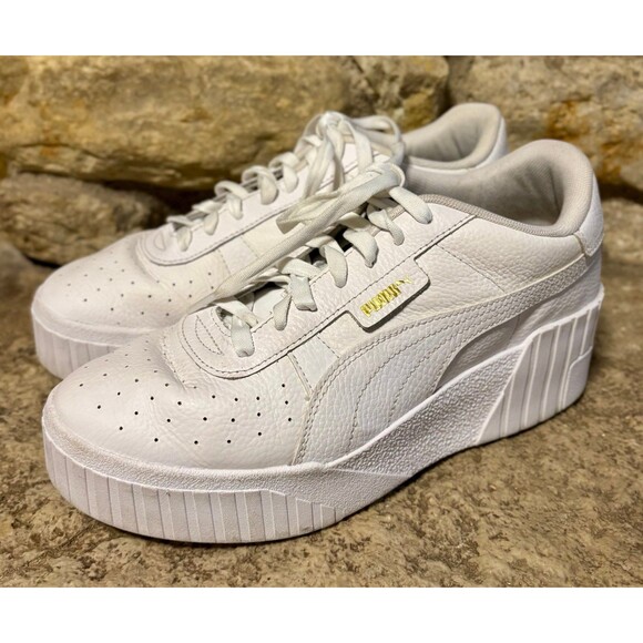 PUMA Cali Wedge Platform White Leather Sneakers Trainers Shoes 373438_01 W’s 9.5 - Picture 3 of 8